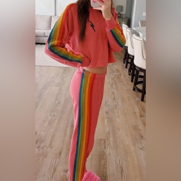 Aviator Nation Bolt Embroidery Classic Cropped Crew and 6 Stripe Sweatpants Set - Picture 11 of 17